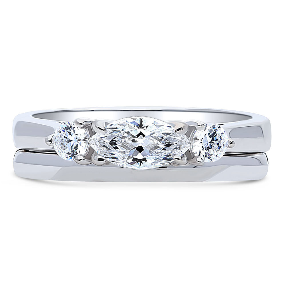 3-Stone East-West Marquise CZ Ring Set in Sterling Silver, 1 of 13