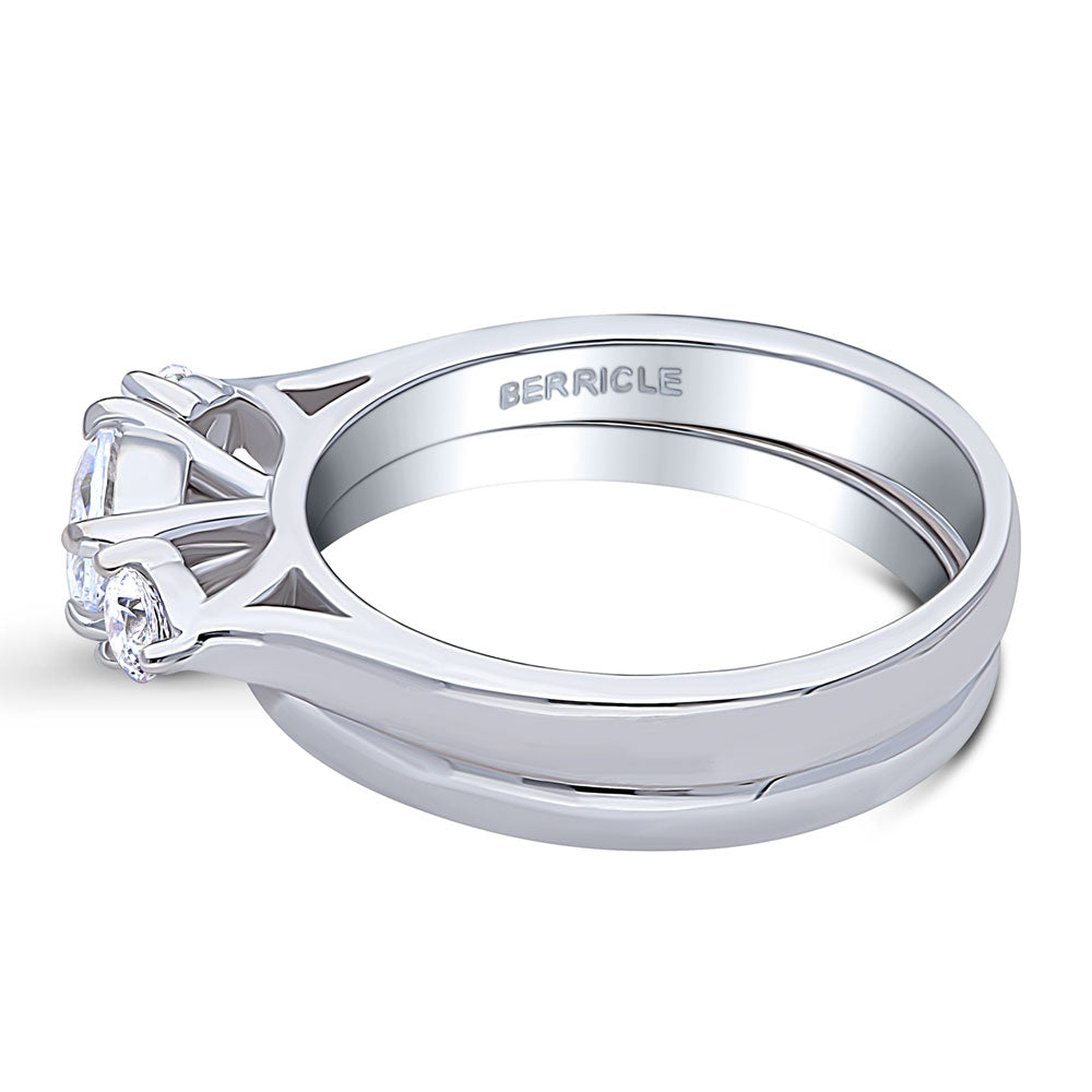 Angle view of 3-Stone East-West Marquise CZ Ring Set in Sterling Silver, 4 of 12