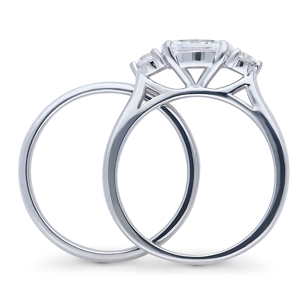 Alternate view of 3-Stone East-West Marquise CZ Ring Set in Sterling Silver, 7 of 12