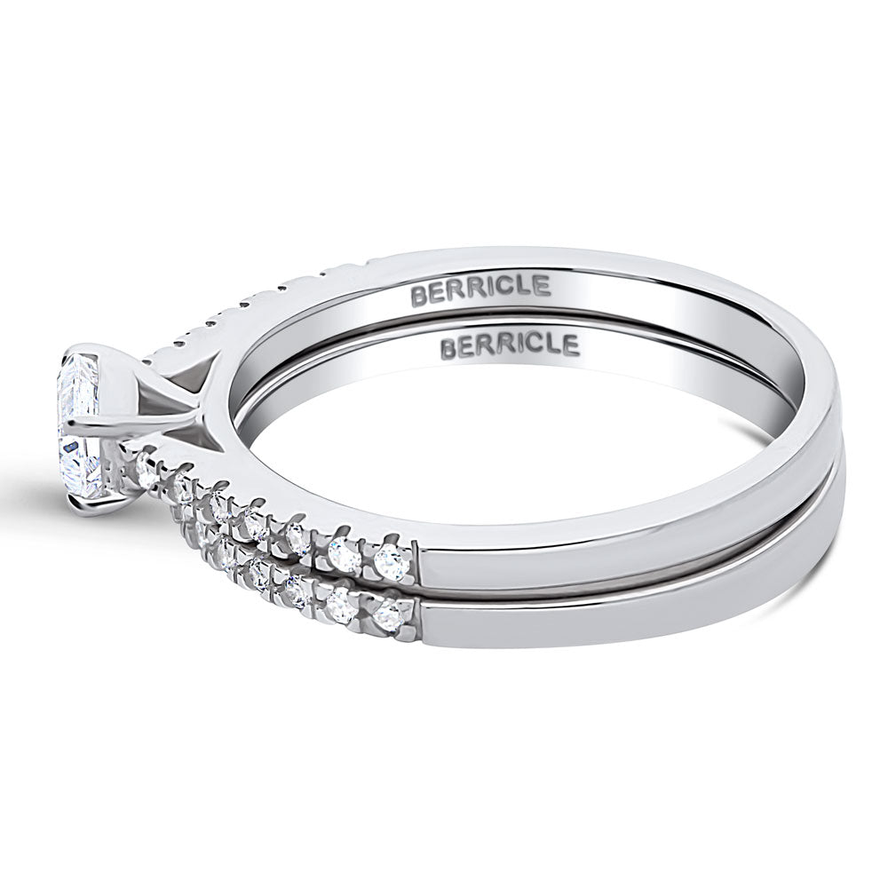 Angle view of East-West Solitaire CZ Ring Set in Sterling Silver, 5 of 14