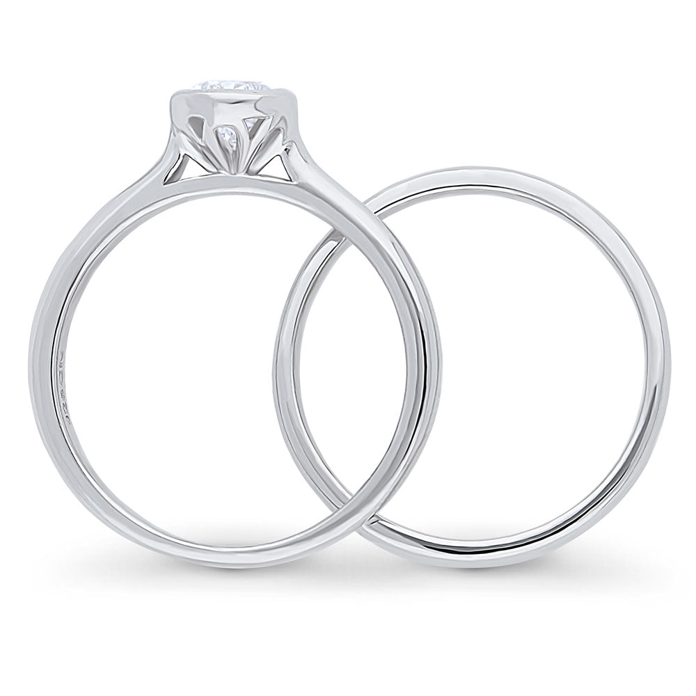 Solitaire 0.8ct Bezel Set Pear CZ Ring Set in Sterling Silver