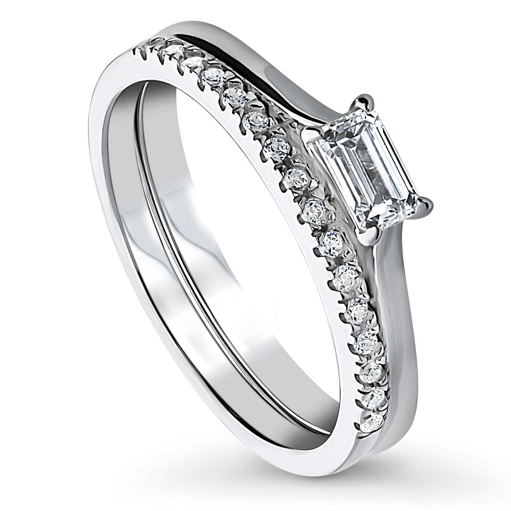 East-West Solitaire CZ Ring Set in Sterling Silver