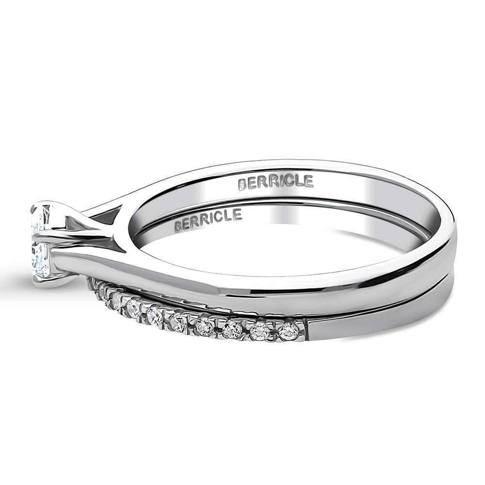 Angle view of East-West Solitaire CZ Ring Set in Sterling Silver