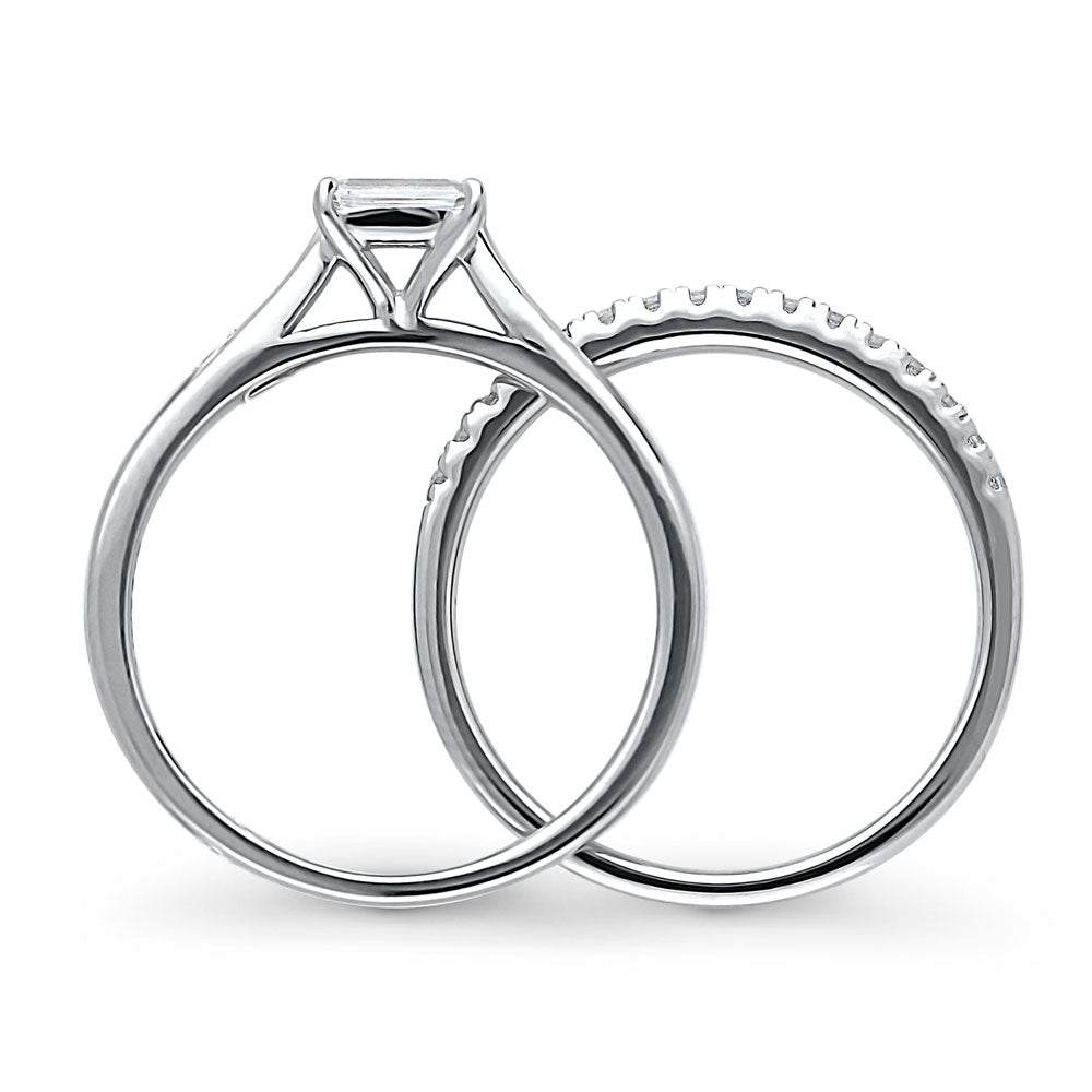 East-West Solitaire CZ Ring Set in Sterling Silver