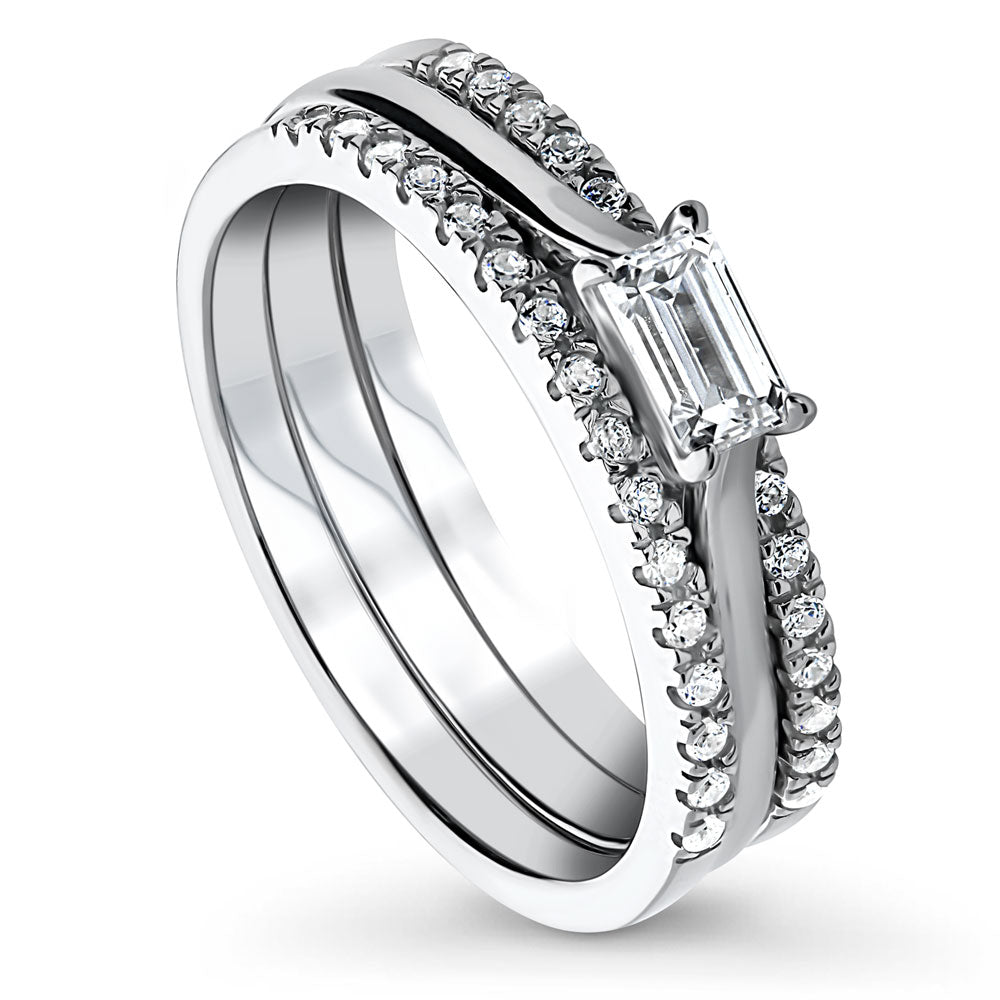 Front view of East-West Solitaire CZ Ring Set in Sterling Silver