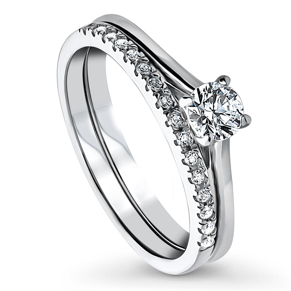 Front view of Solitaire 0.35ct Round CZ Ring Set in Sterling Silver, 4 of 13