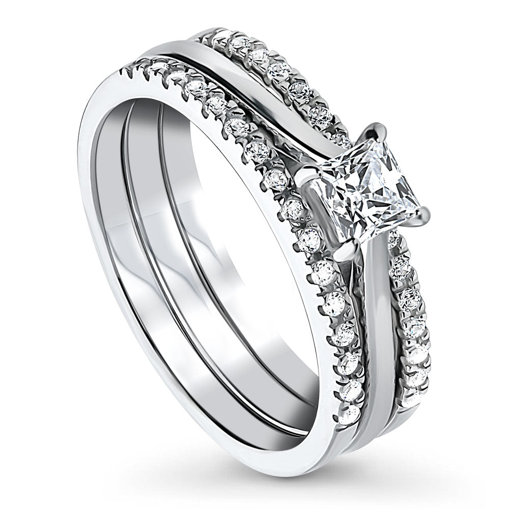 Front view of Solitaire 0.4ct Princess CZ Ring Set in Sterling Silver