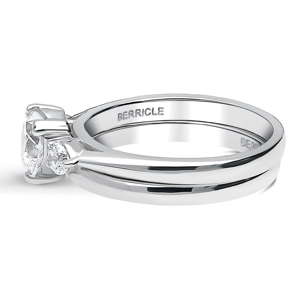 Angle view of 3-Stone Heart CZ Ring Set in Sterling Silver