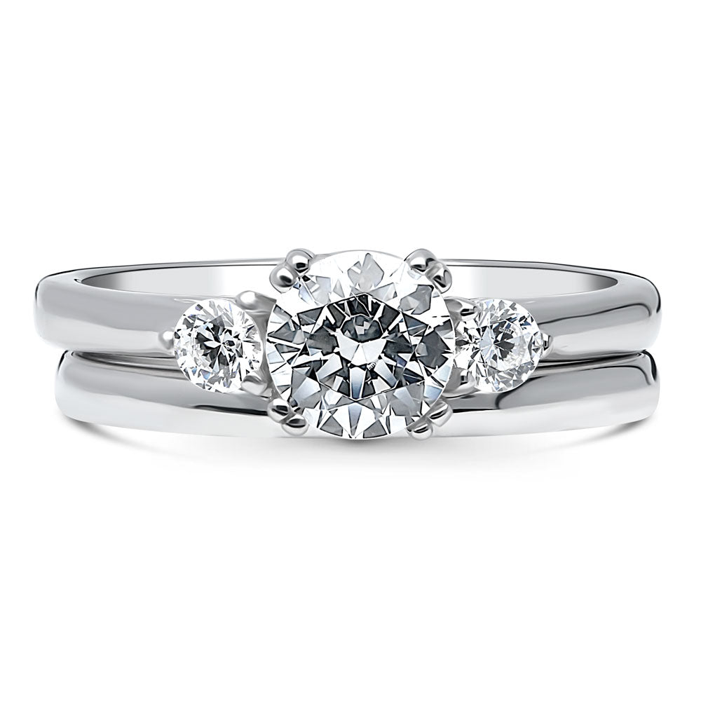 3-Stone Round CZ Ring Set in Sterling Silver