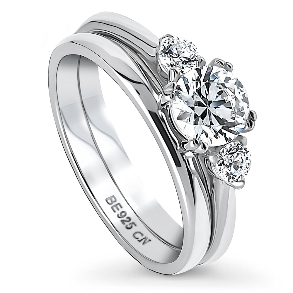 Front view of 3-Stone Round CZ Ring Set in Sterling Silver