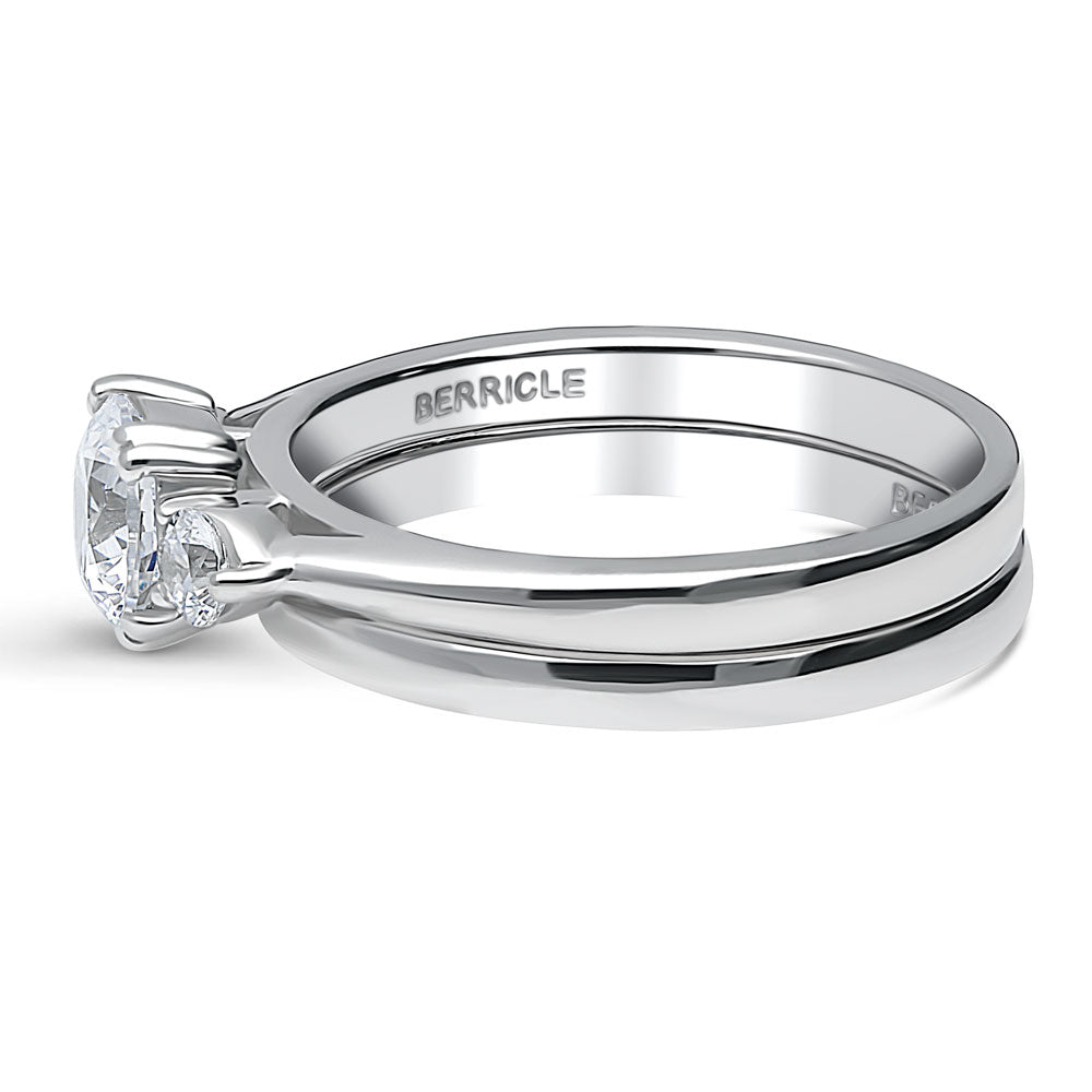 Angle view of 3-Stone Round CZ Ring Set in Sterling Silver