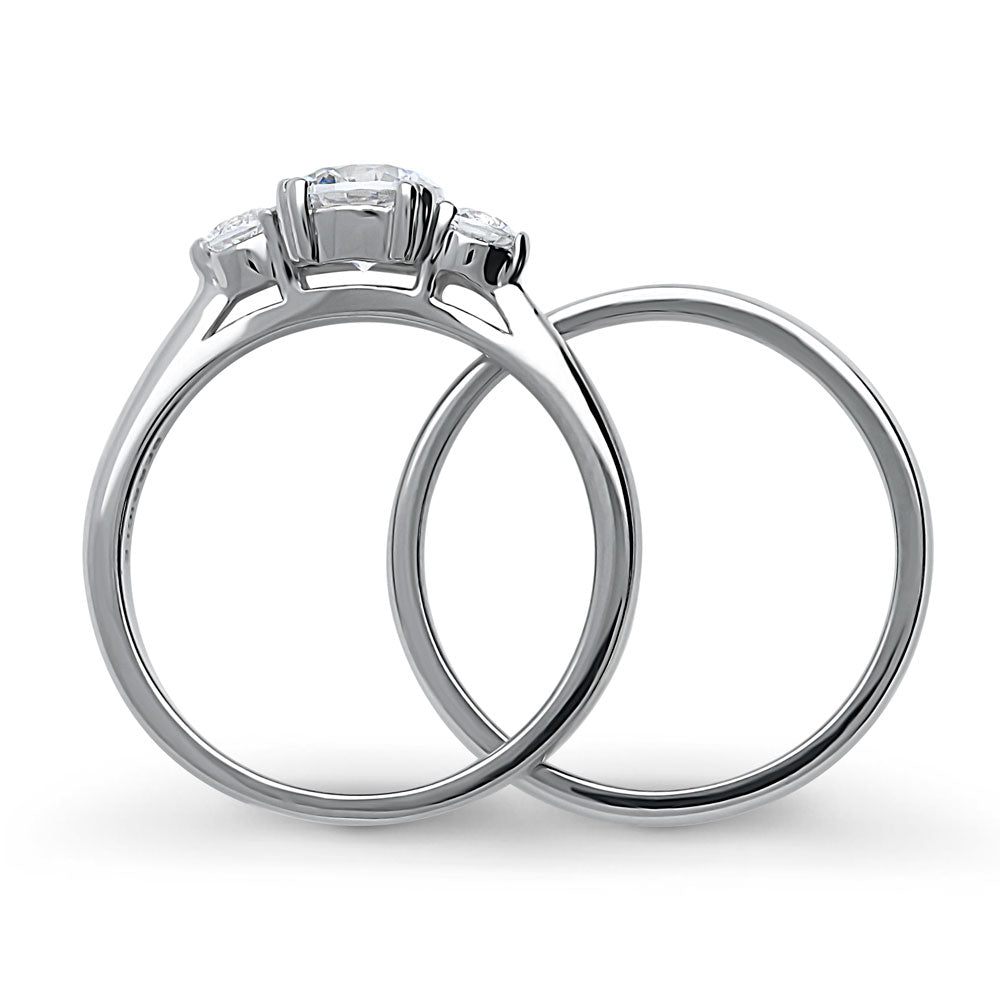 Alternate view of 3-Stone Round CZ Ring Set in Sterling Silver