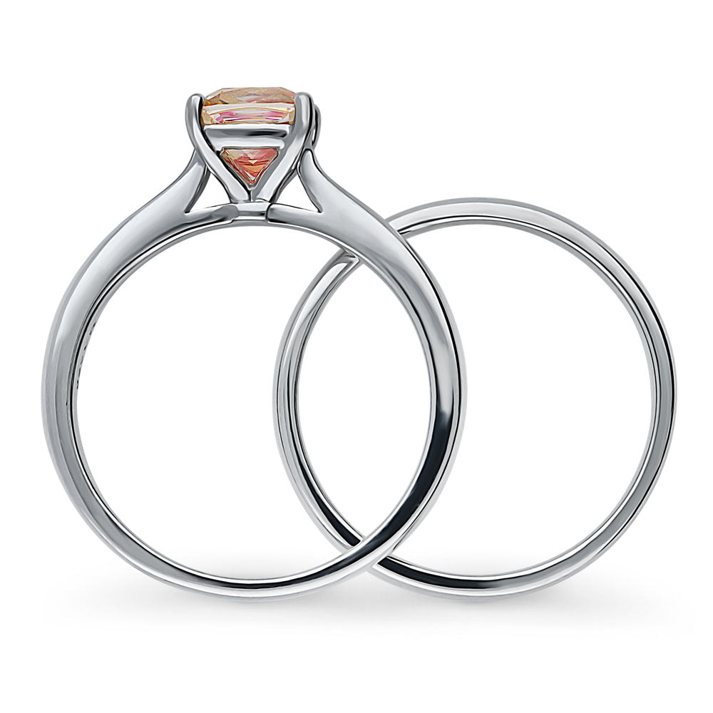 Alternate view of Kaleidoscope Solitaire Red Orange CZ Ring Set in Sterling Silver