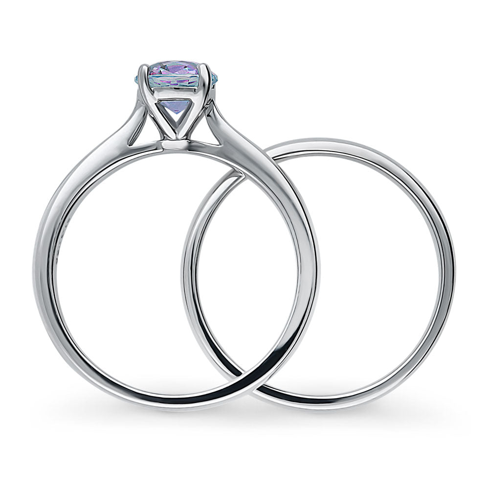 Alternate view of Kaleidoscope Solitaire Purple Aqua CZ Ring Set in Sterling Silver