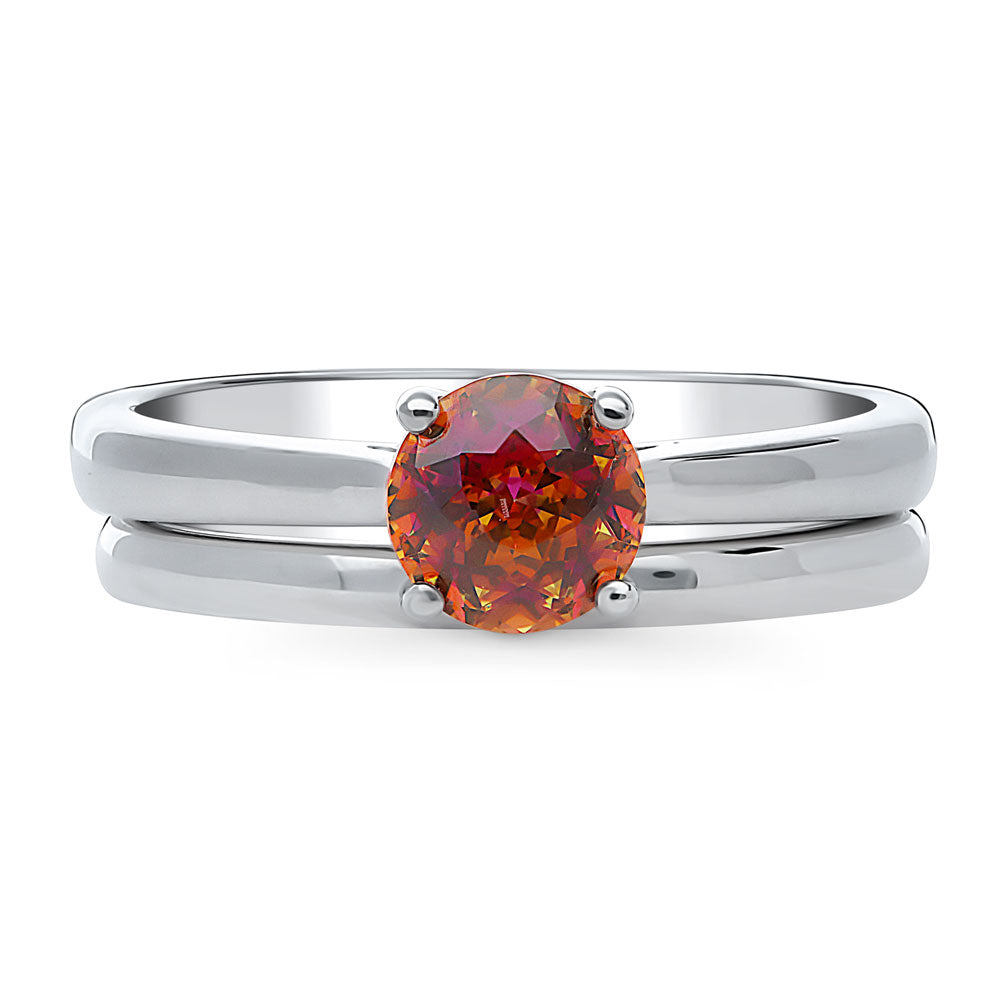 Kaleidoscope Solitaire Red Orange CZ Ring Set in Sterling Silver