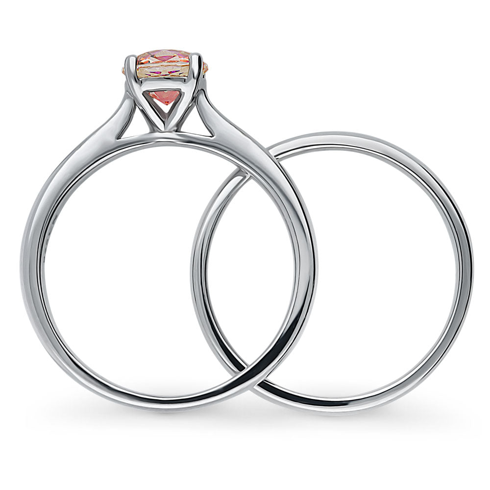 Alternate view of Kaleidoscope Solitaire Red Orange CZ Ring Set in Sterling Silver