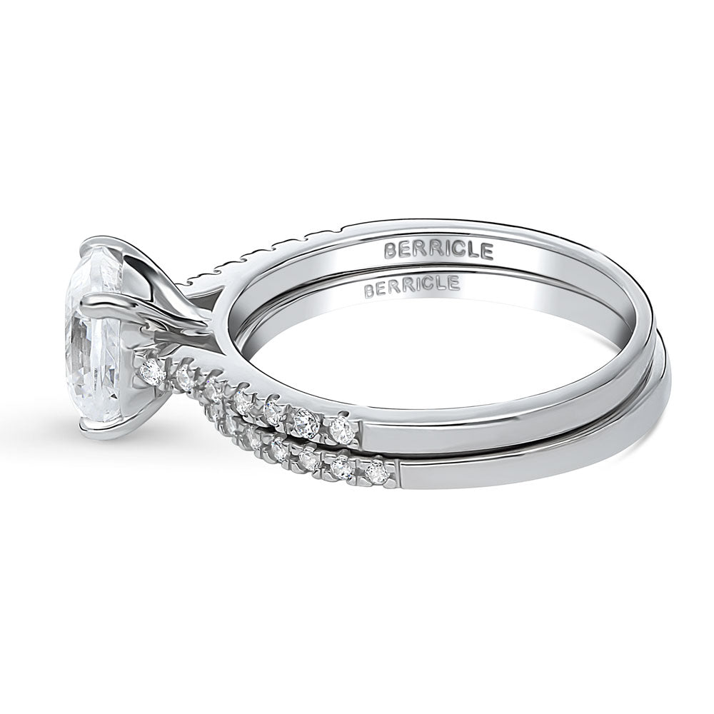 Angle view of Solitaire 2ct Cushion CZ Ring Set in Sterling Silver