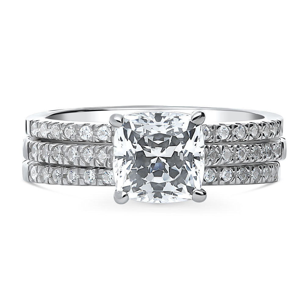 Solitaire 2ct Cushion CZ Ring Set in Sterling Silver, 1 of 14