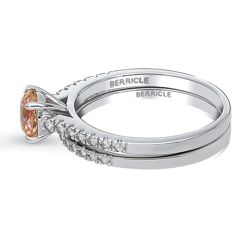 Kaleidoscope Solitaire Red Orange CZ Ring Set in Sterling Silver