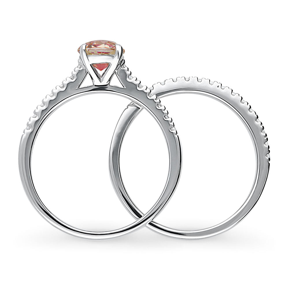 Alternate view of Kaleidoscope Solitaire Red Orange CZ Ring Set in Sterling Silver