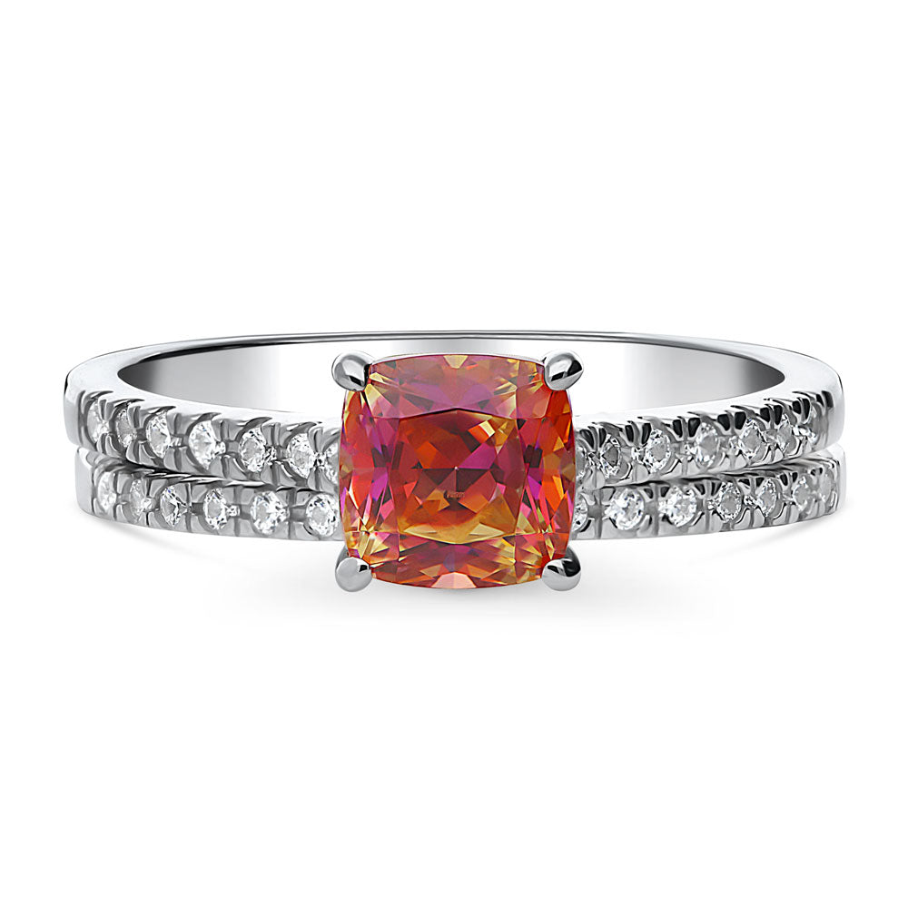 Kaleidoscope Solitaire Red Orange CZ Ring Set in Sterling Silver, 1 of 14