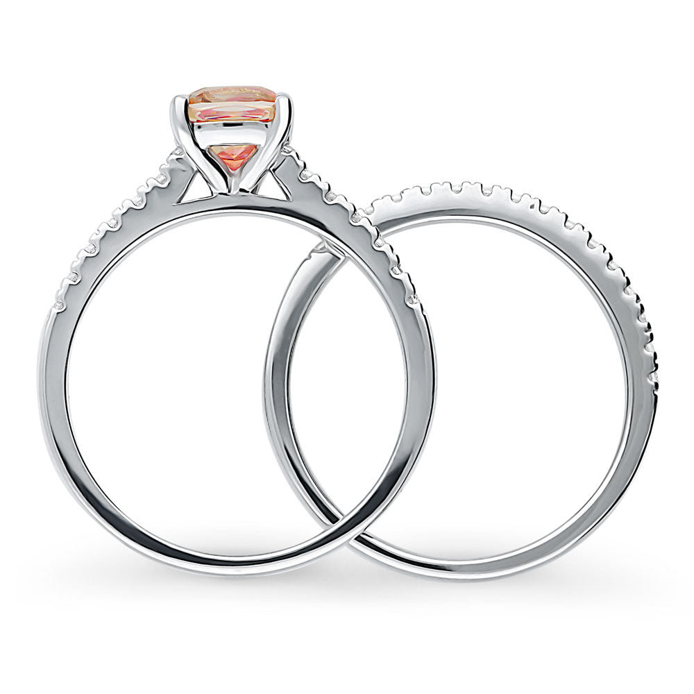Alternate view of Kaleidoscope Solitaire Red Orange CZ Ring Set in Sterling Silver