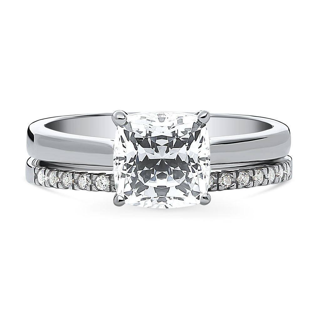 Solitaire 2ct Cushion CZ Ring Set in Sterling Silver