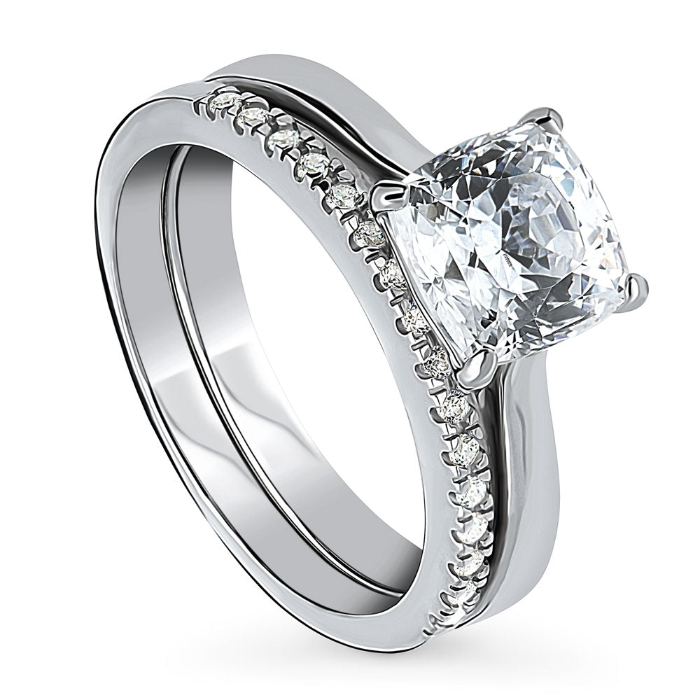 Solitaire 2ct Cushion CZ Ring Set in Sterling Silver