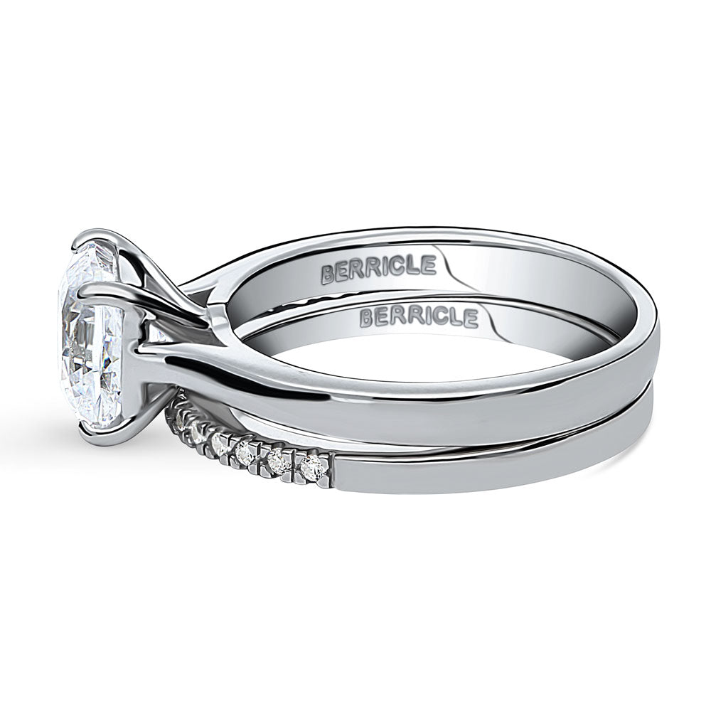 Solitaire 2ct Cushion CZ Ring Set in Sterling Silver