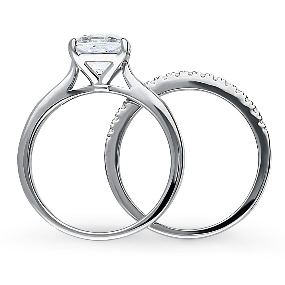 Solitaire 2ct Cushion CZ Ring Set in Sterling Silver