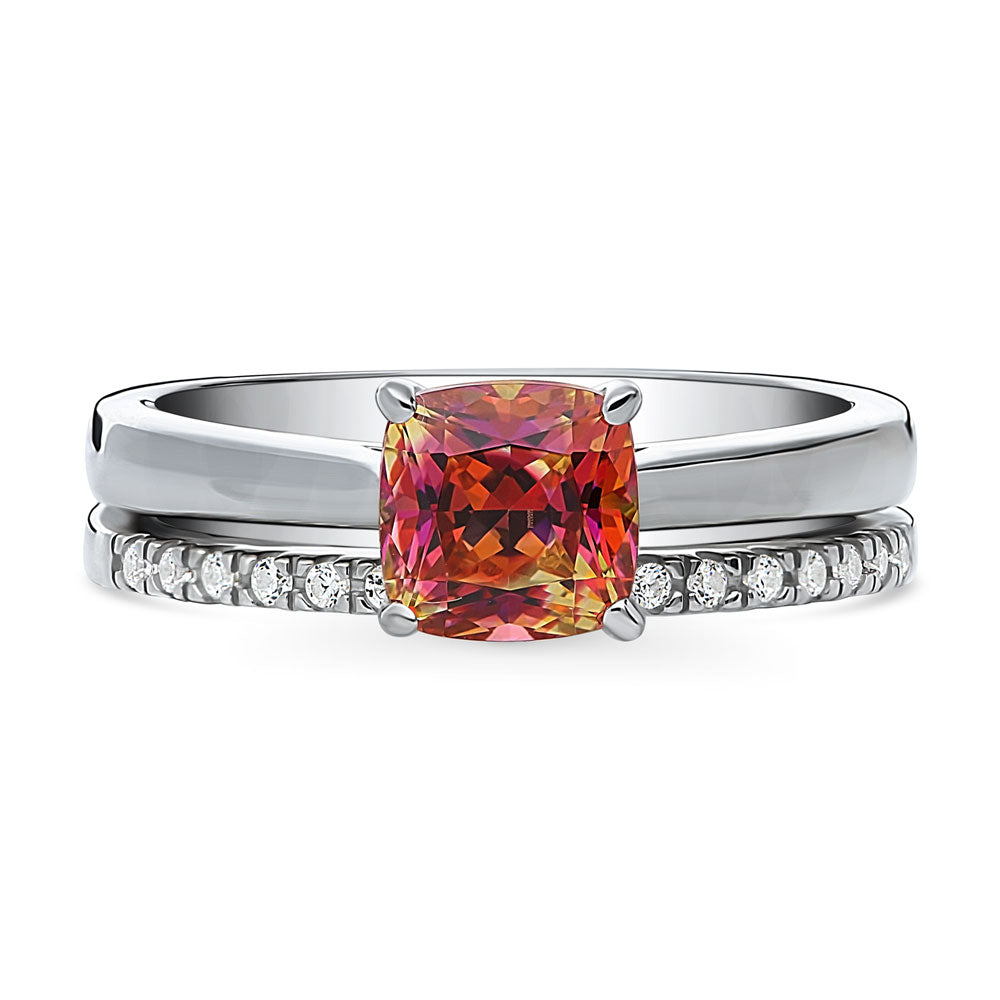 Kaleidoscope Solitaire Red Orange CZ Ring Set in Sterling Silver