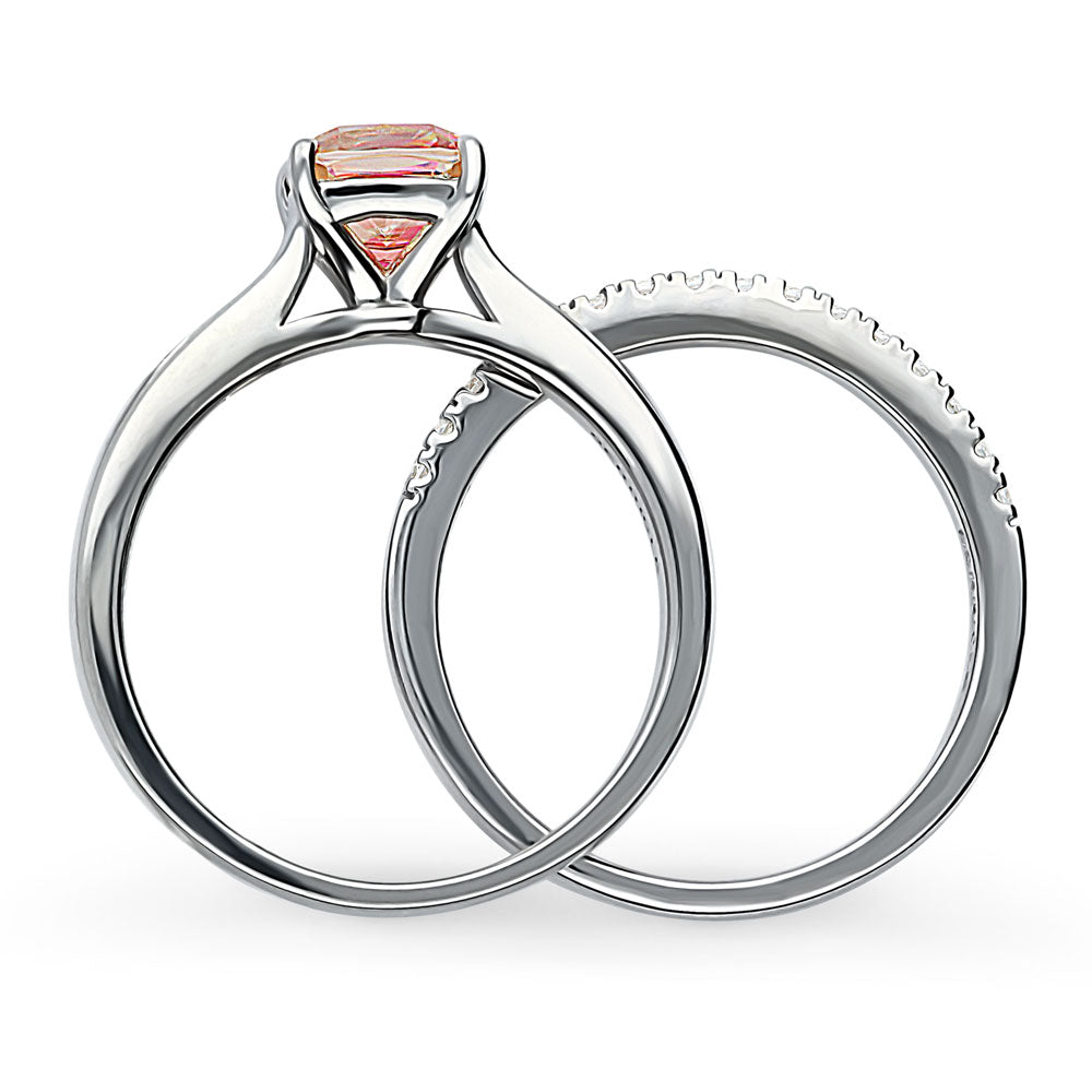 Kaleidoscope Solitaire Red Orange CZ Ring Set in Sterling Silver