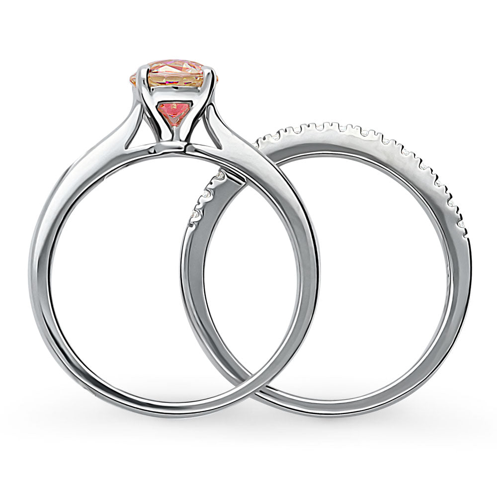 Kaleidoscope Solitaire Red Orange CZ Ring Set in Sterling Silver