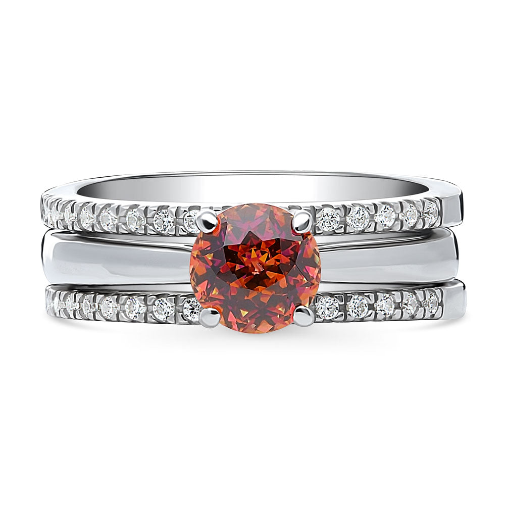 Kaleidoscope Solitaire Red Orange CZ Ring Set in Sterling Silver