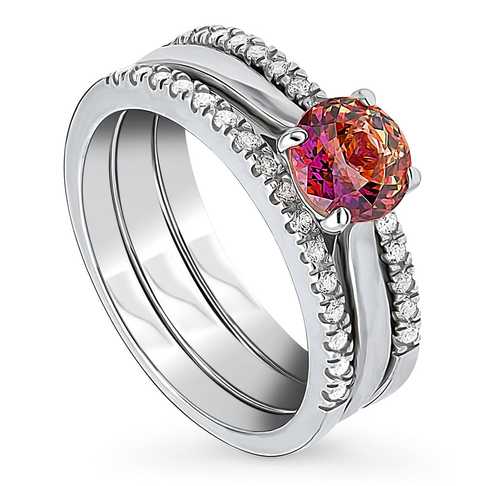 Front view of Kaleidoscope Solitaire Red Orange CZ Ring Set in Sterling Silver