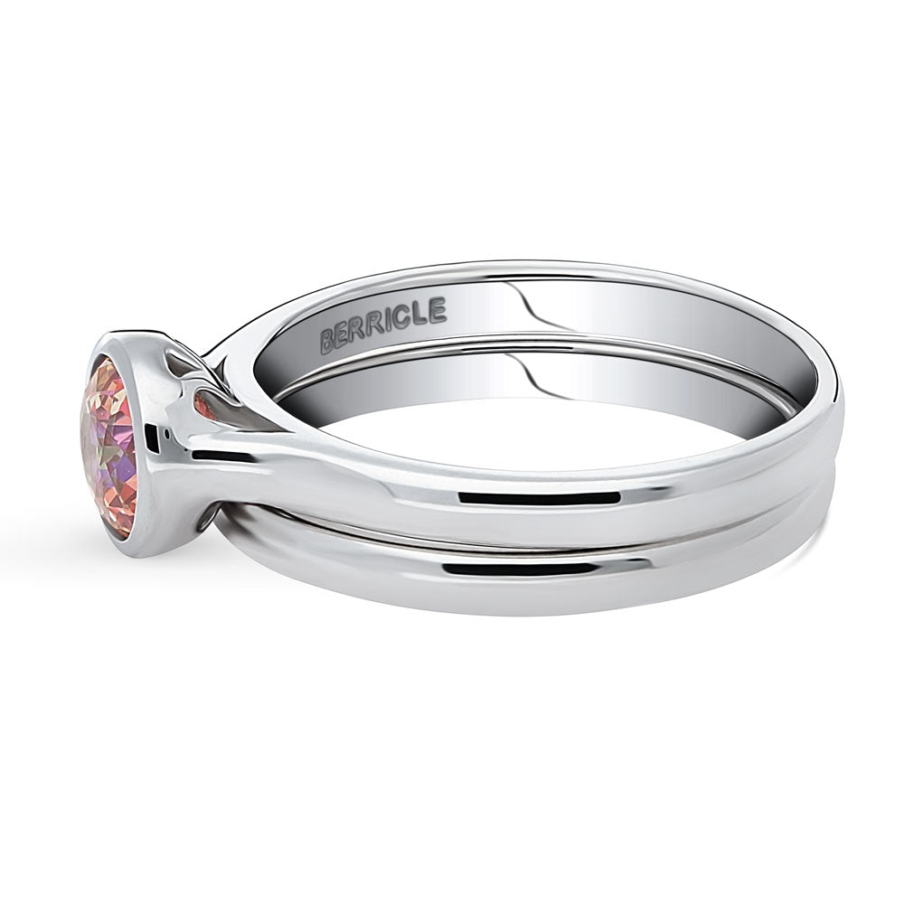 Kaleidoscope Red Orange Bezel Set CZ Ring Set in Sterling Silver
