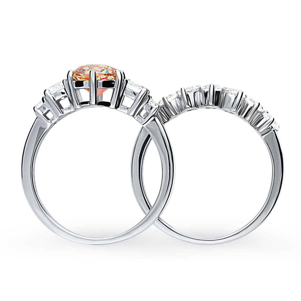 Alternate view of Kaleidoscope Solitaire Red Orange CZ Ring Set in Sterling Silver