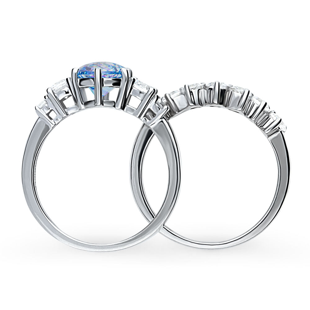 Kaleidoscope Solitaire Purple Aqua CZ Ring Set in Sterling Silver