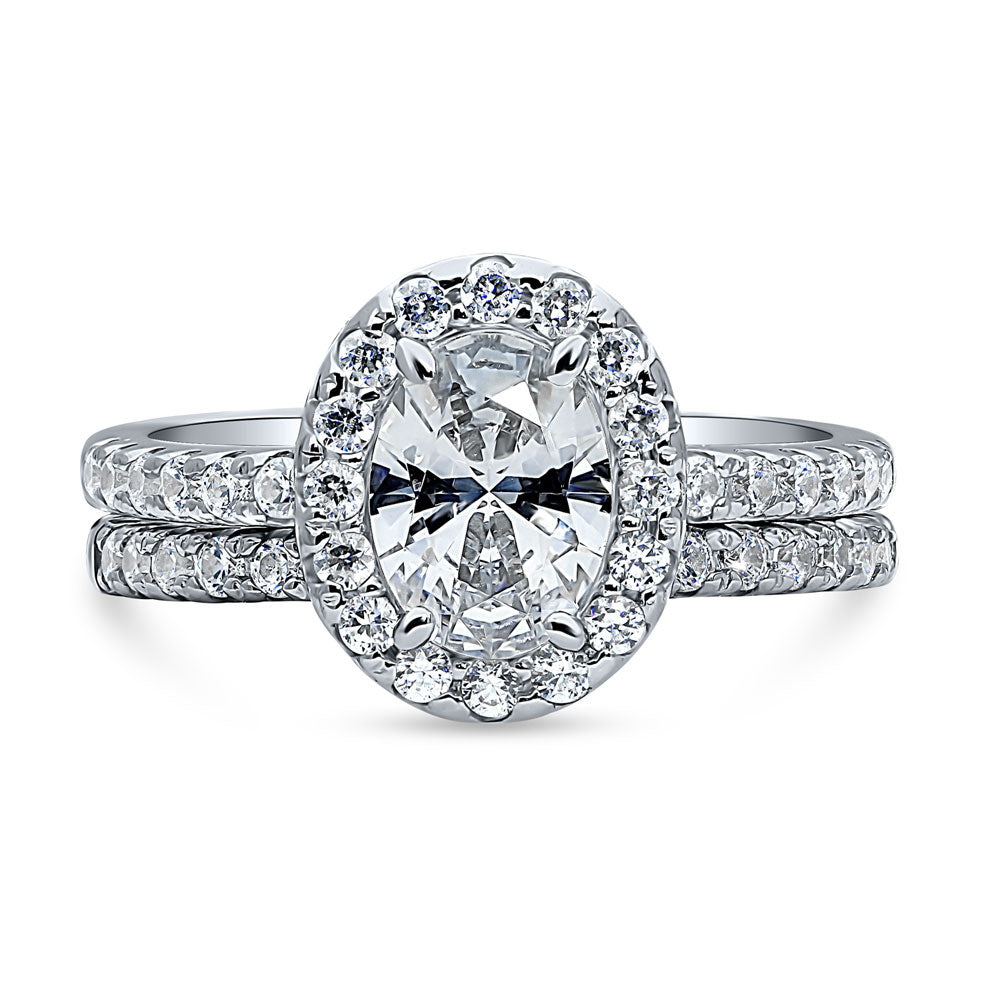 Halo Oval CZ Ring Set in Sterling Silver, 1 of 16