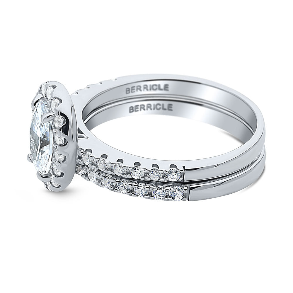 Angle view of Halo Oval CZ Ring Set in Sterling Silver, 5 of 16