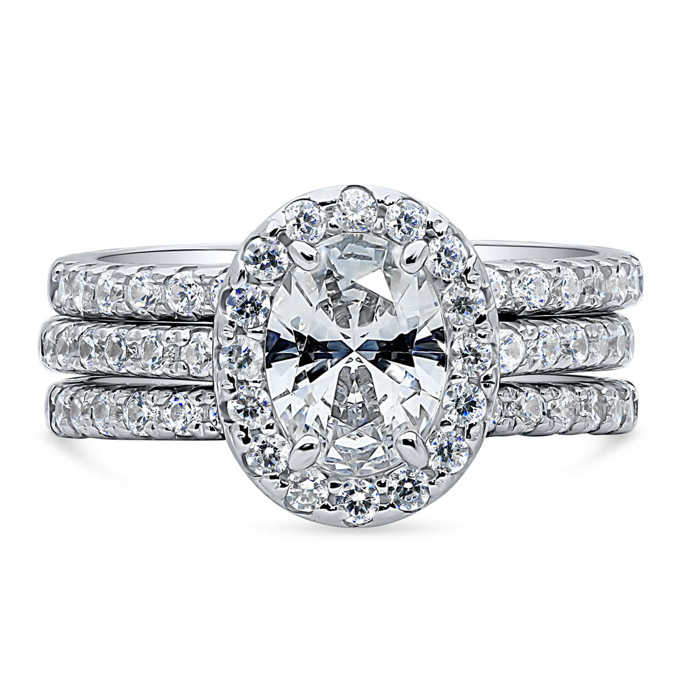 Halo Oval CZ Ring Set in Sterling Silver