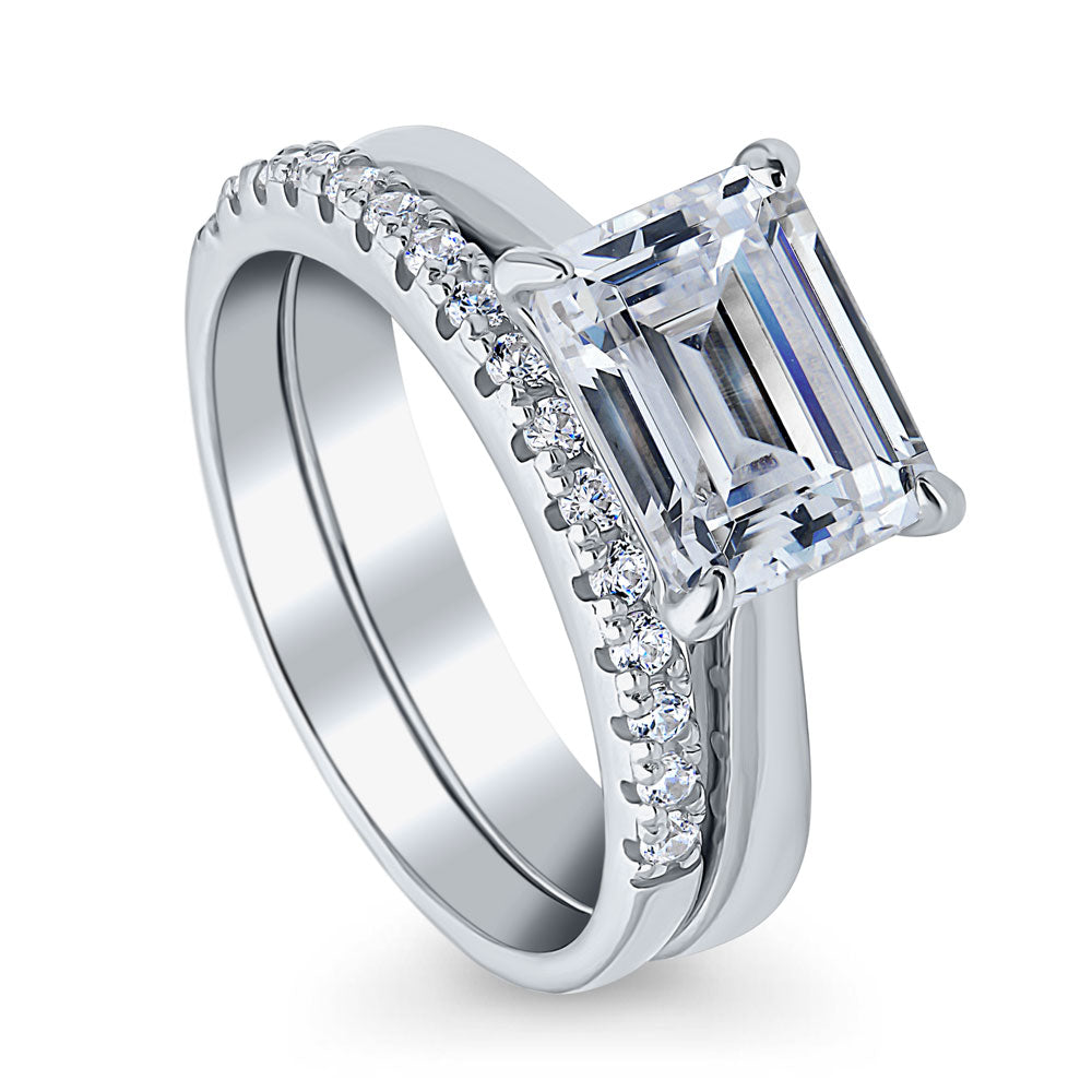 Front view of East-West Solitaire CZ Ring Set in Sterling Silver