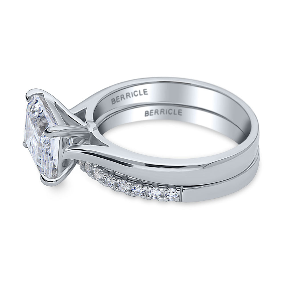 Angle view of East-West Solitaire CZ Ring Set in Sterling Silver