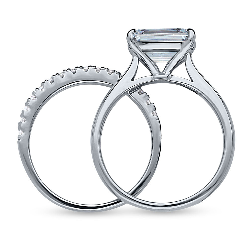 Alternate view of East-West Solitaire CZ Ring Set in Sterling Silver