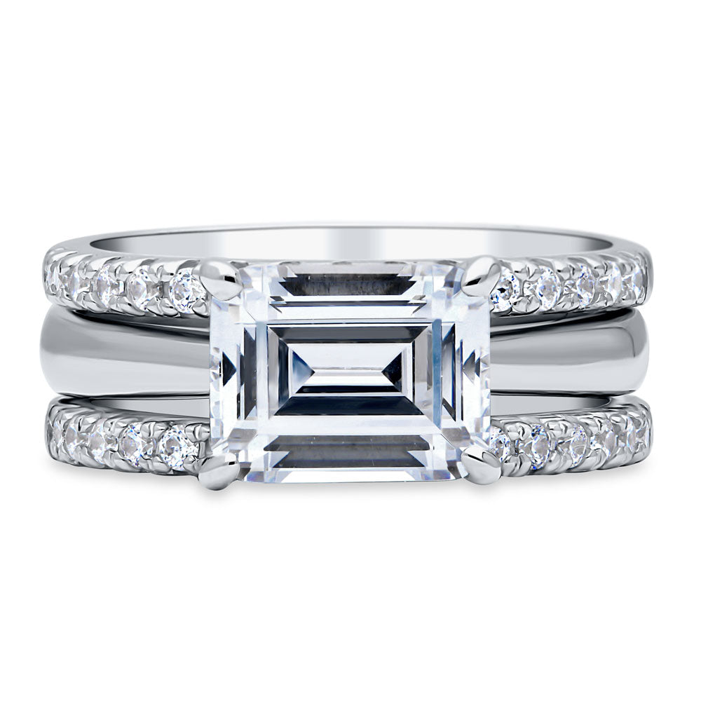 East-West Solitaire CZ Ring Set in Sterling Silver