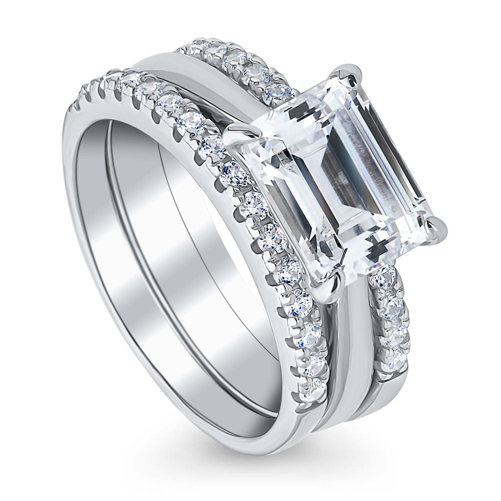 Front view of East-West Solitaire CZ Ring Set in Sterling Silver