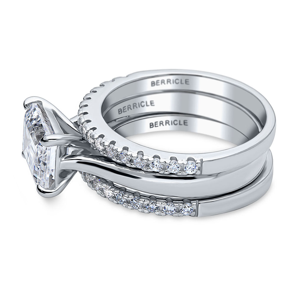Angle view of East-West Solitaire CZ Ring Set in Sterling Silver