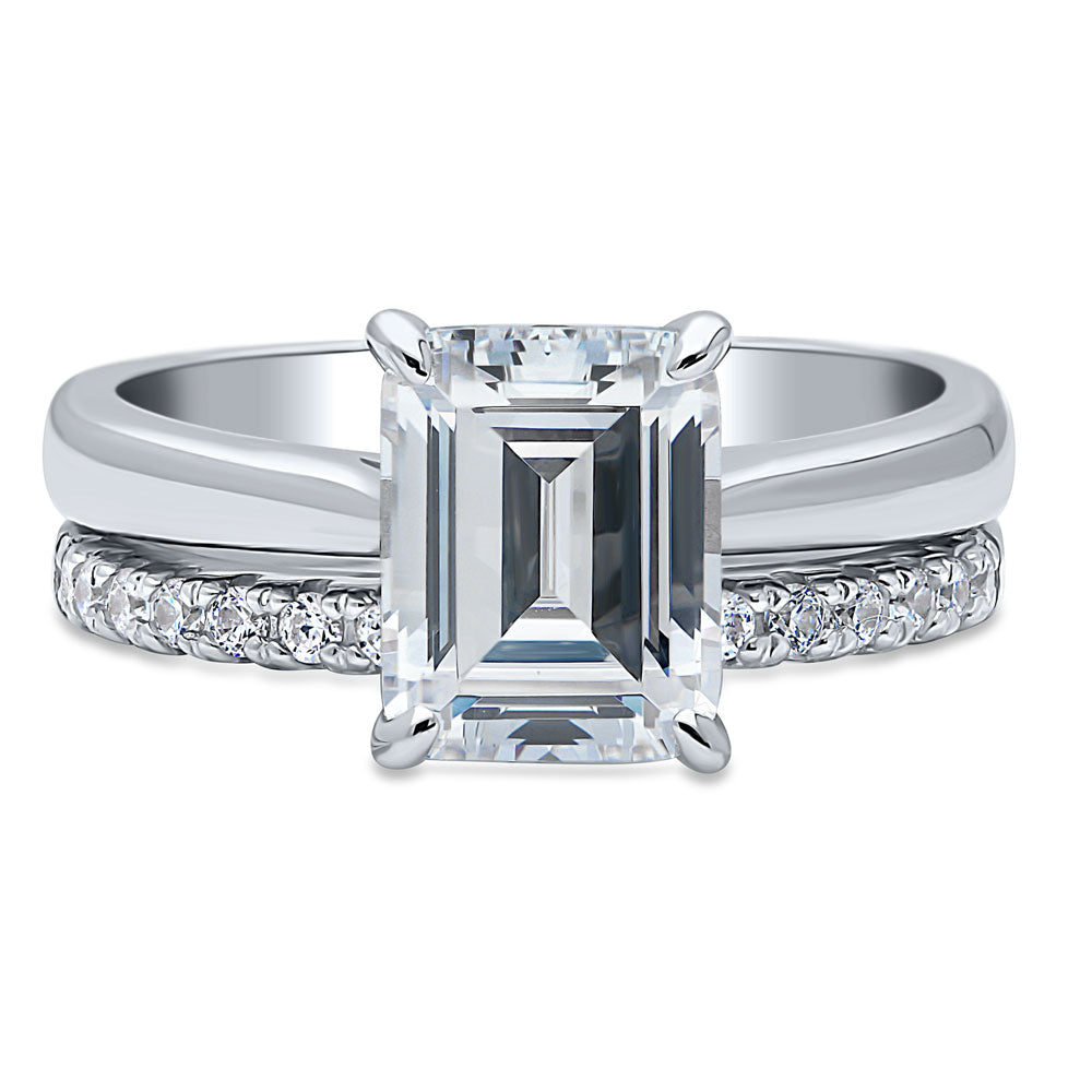 Solitaire 2.6ct Emerald Cut CZ Ring Set in Sterling Silver, 1 of 16