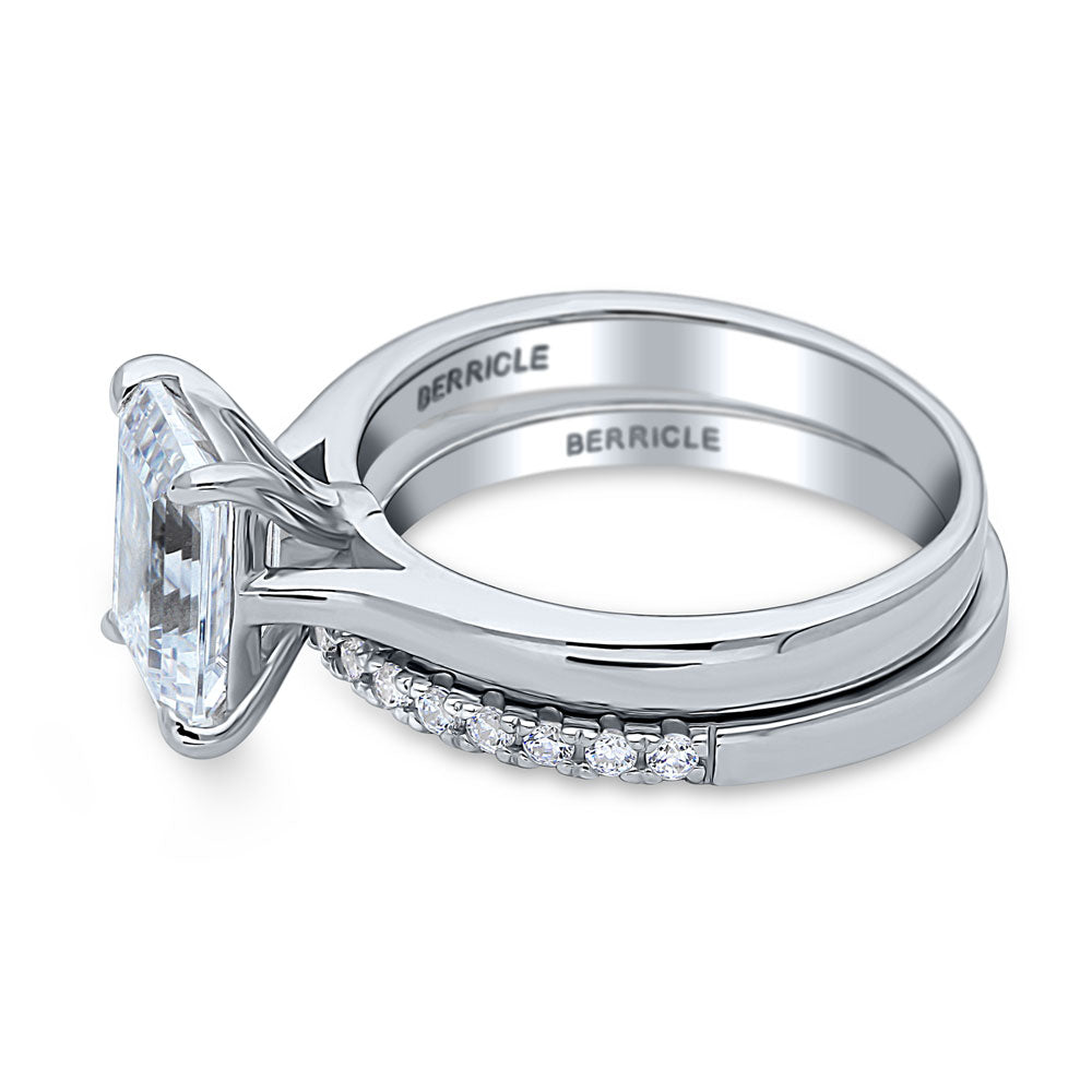 Angle view of Solitaire 2.6ct Emerald Cut CZ Ring Set in Sterling Silver, 5 of 16