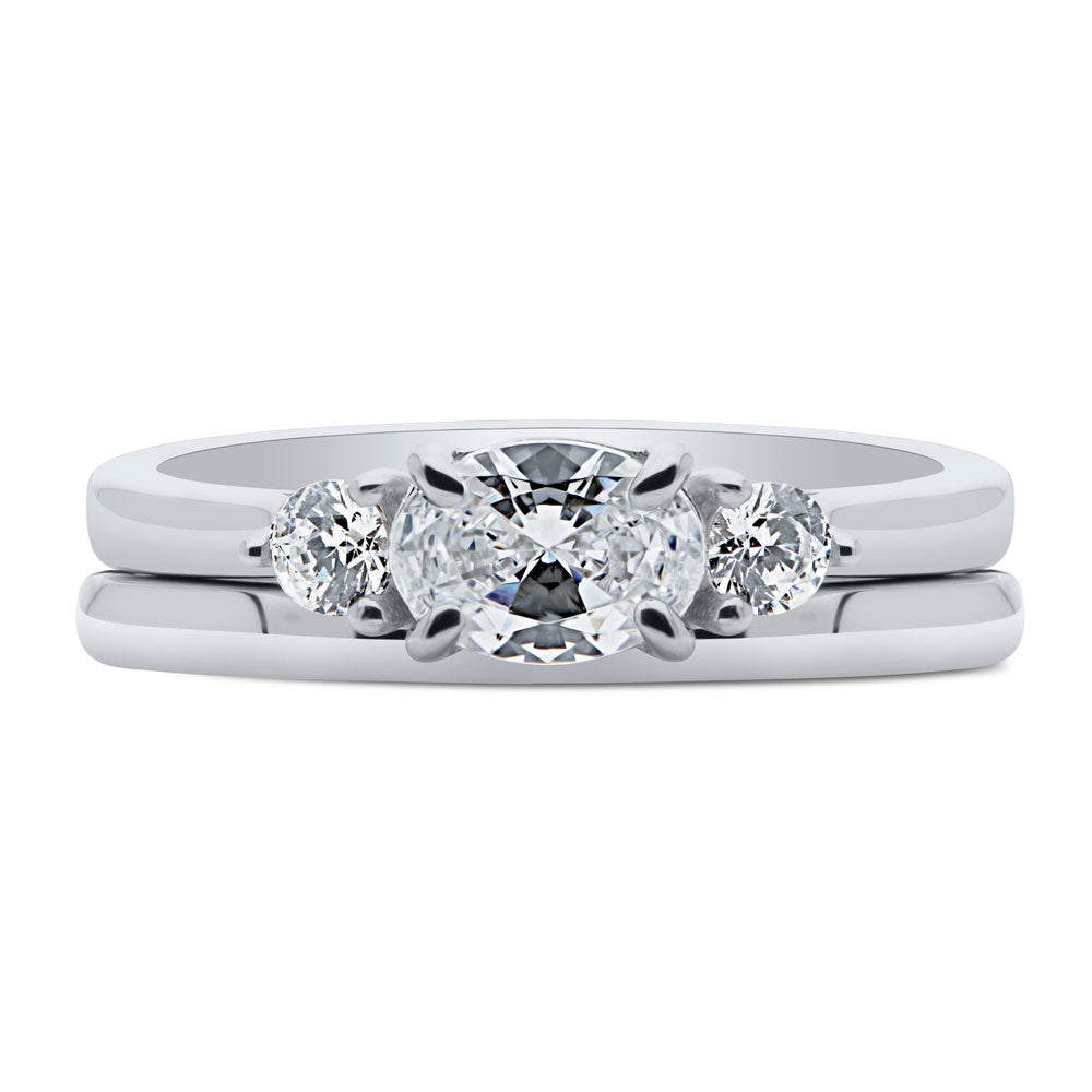 3-Stone East-West Oval CZ Ring Set in Sterling Silver, 1 of 13